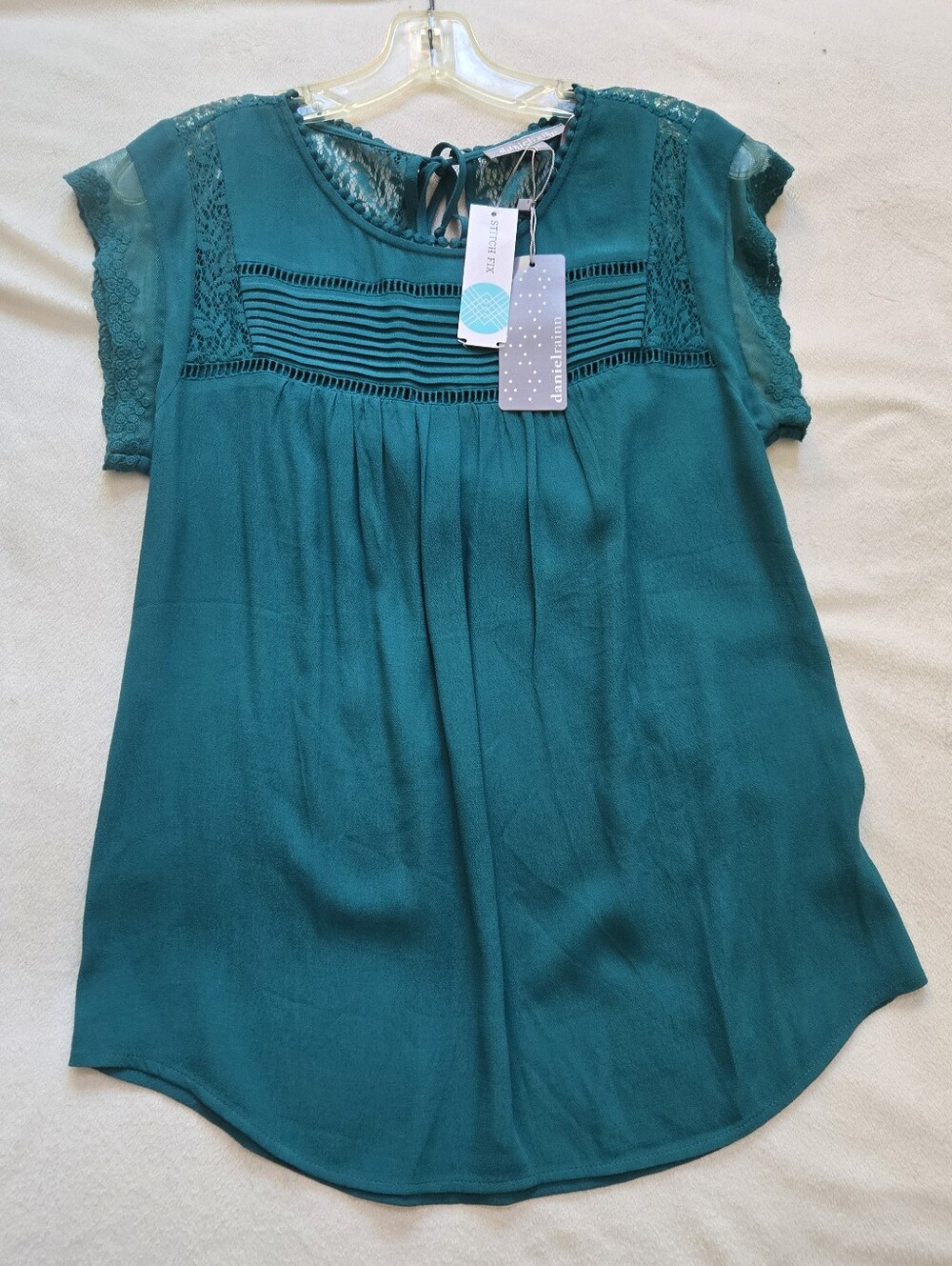 Daniel Rainn Becru Lace Detail Blouse In Teal Green Size Medium